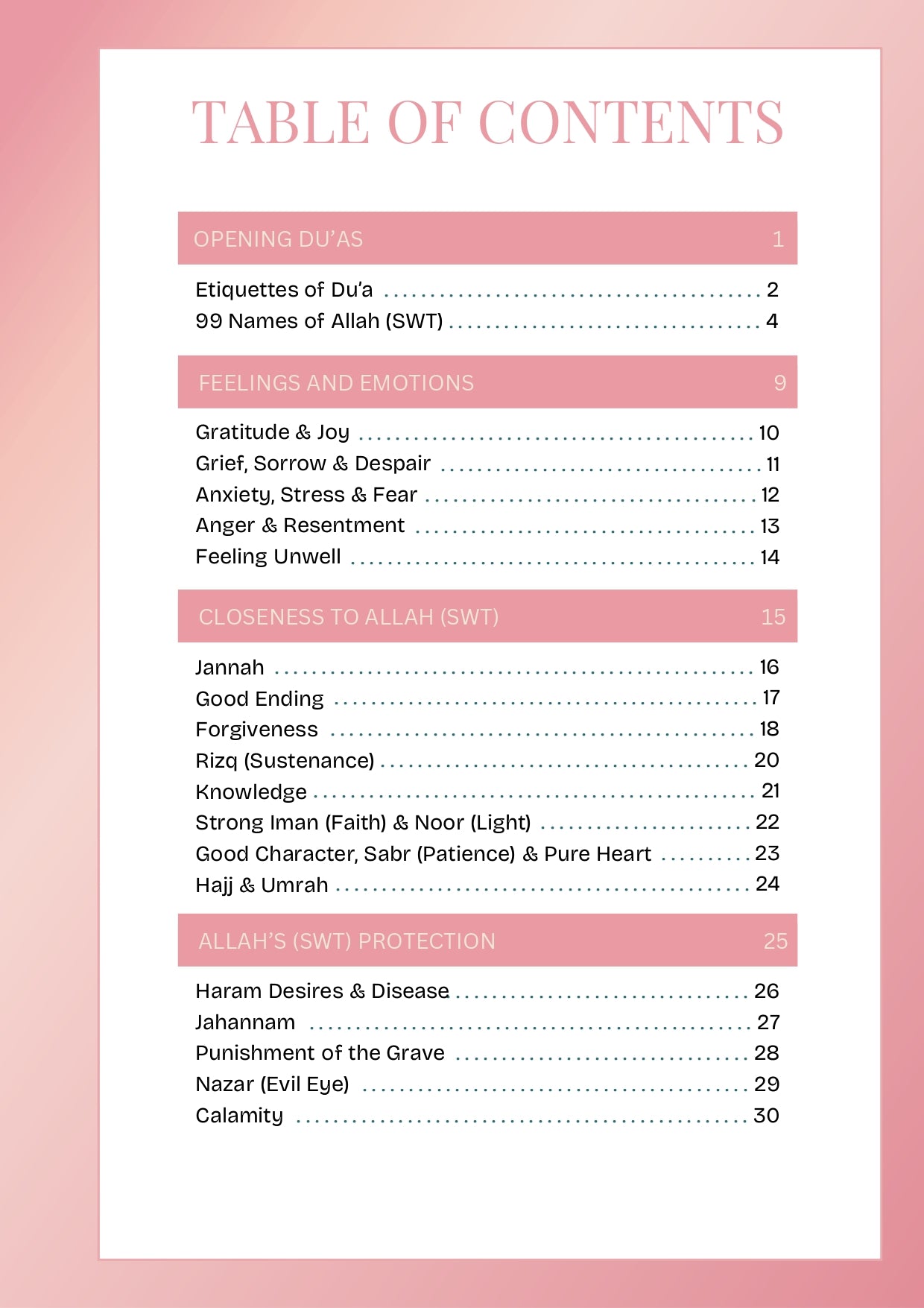 table of contents pink pg 1